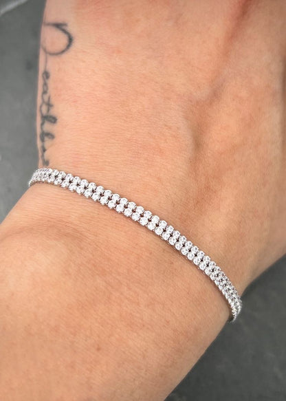 Pulso tenis doble hilera con swarovski 5.85gr / Largo 19cm / Oro Blanco italy +3 M