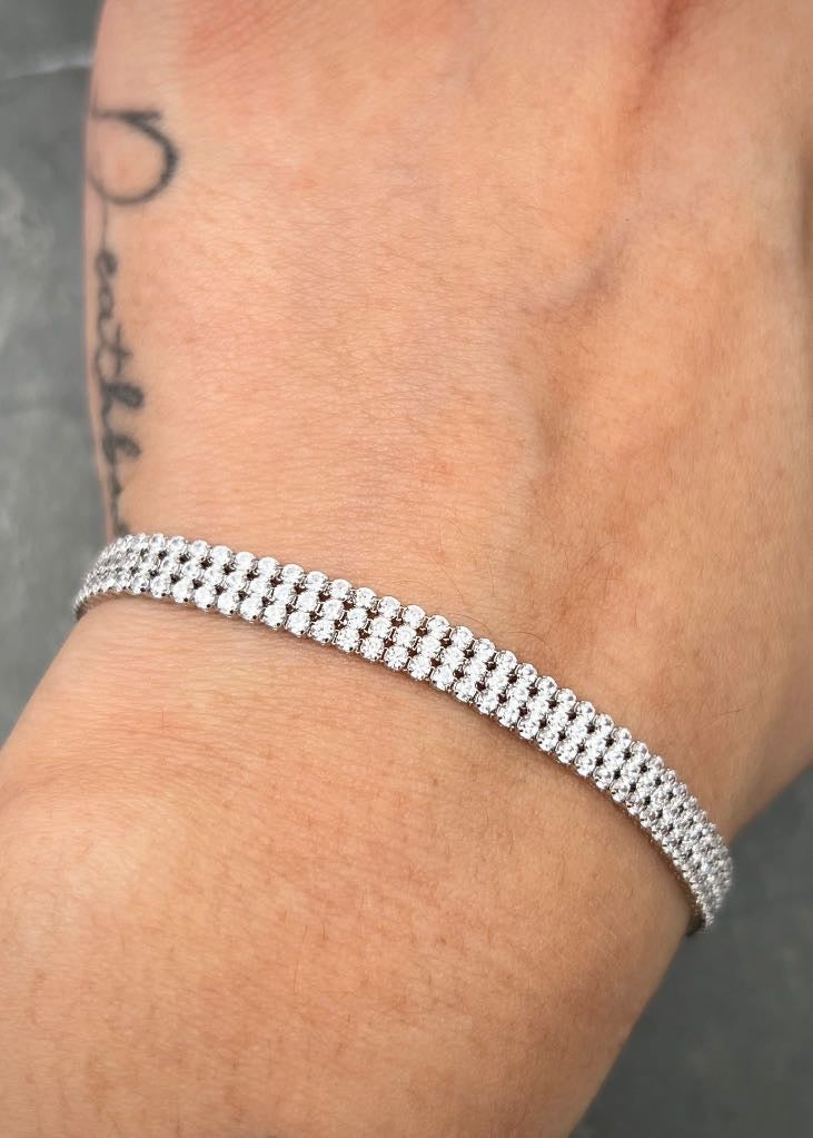 Pulso tenis tres hileras con swarovski  7.9gr / Largo 19cm / Oro Blanco italy +3 B