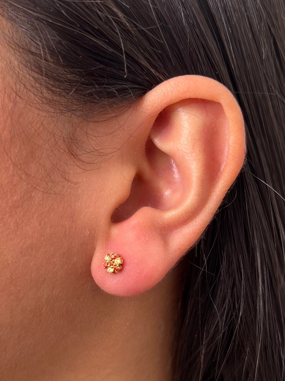 Topos flor con swarovski naranja y amarillo 1.6gr / Largo 0.5cm — Oro Amarillo