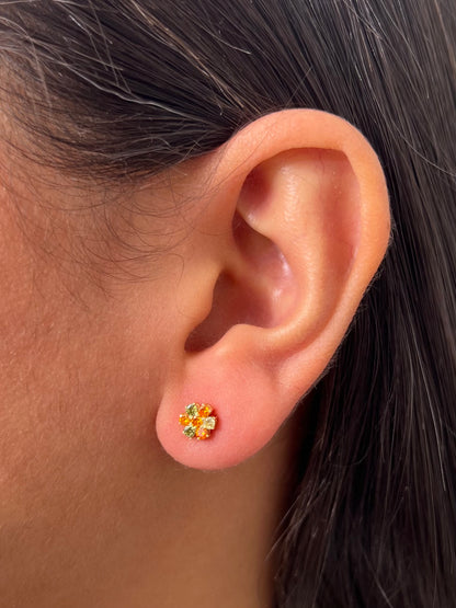 Topos flor con swarovski naranja y verde 2.35gr / Largo 0.6cm — Oro Amarillo