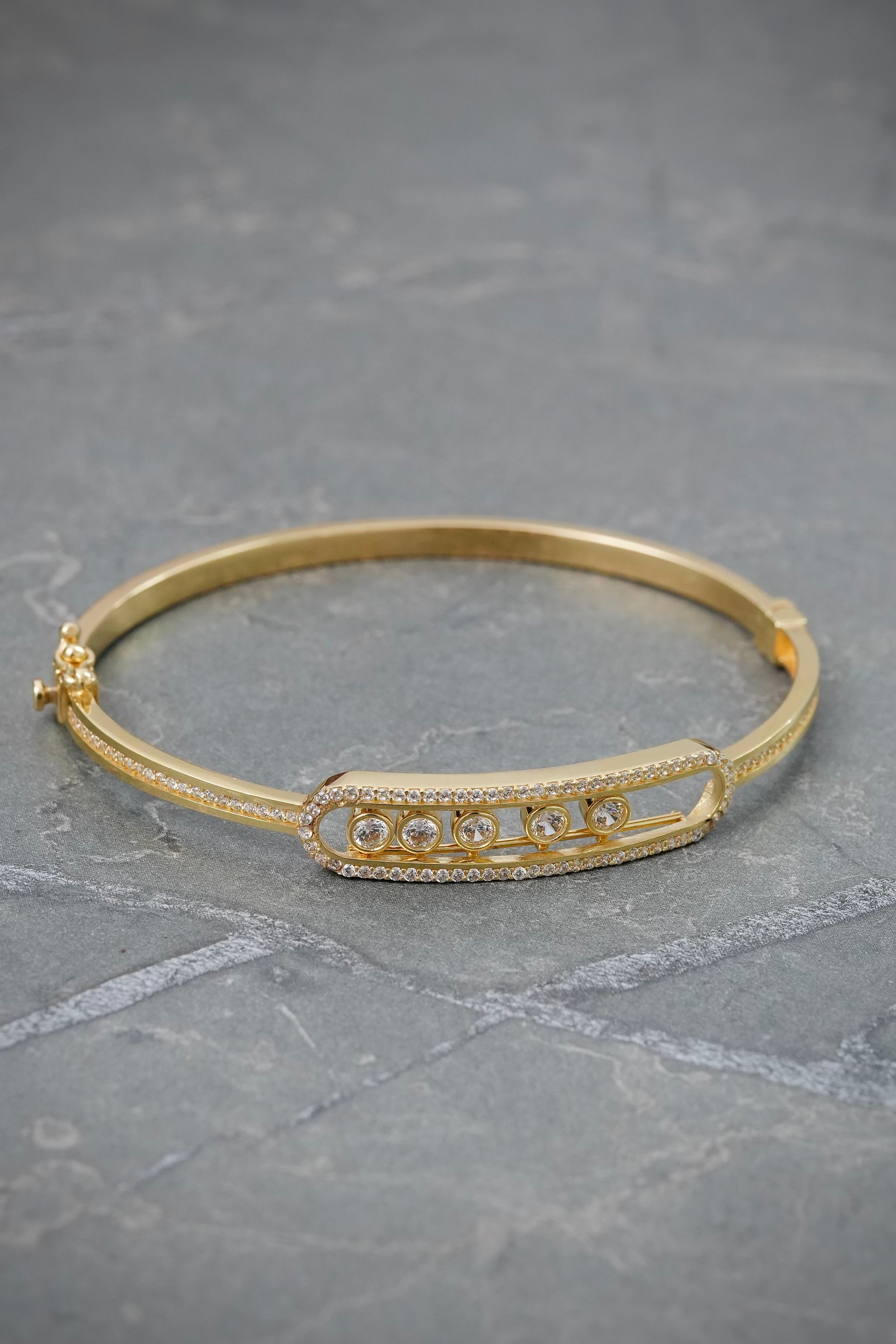 Pulso Mk con Swarovski Blanco 9.5gr / 16cm / 7.6mm — Oro Amarillo