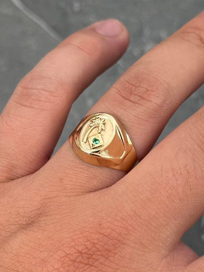 Anillo Palmera con Swarovski Verde 1.9gr / Talla 8 1/2 — Oro Amarillo