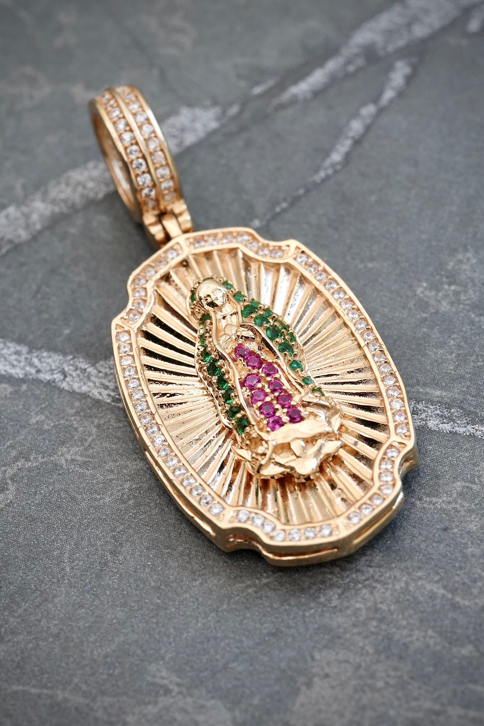 Dije virgen de guadaupe y corona rx con swarovski 16.5gr / Largo 4.5cm — Oro Amarillo
