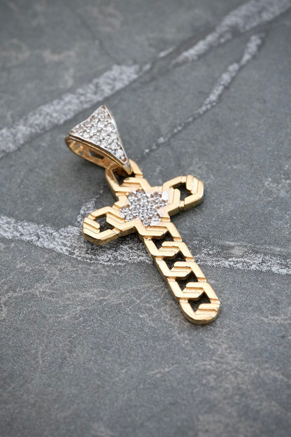 Dije cruz con swarovski blanco 2.3gr / Largo 3.3cm — Oro Amarillo