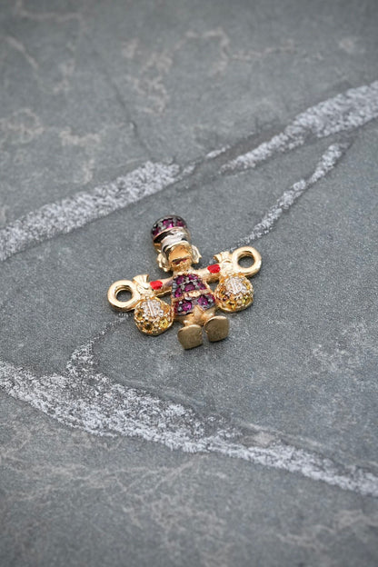 Herraje tio rico con swarovski fucsia y amarillo 1.45gr / Largo 1.5cm — Oro Amarillo
