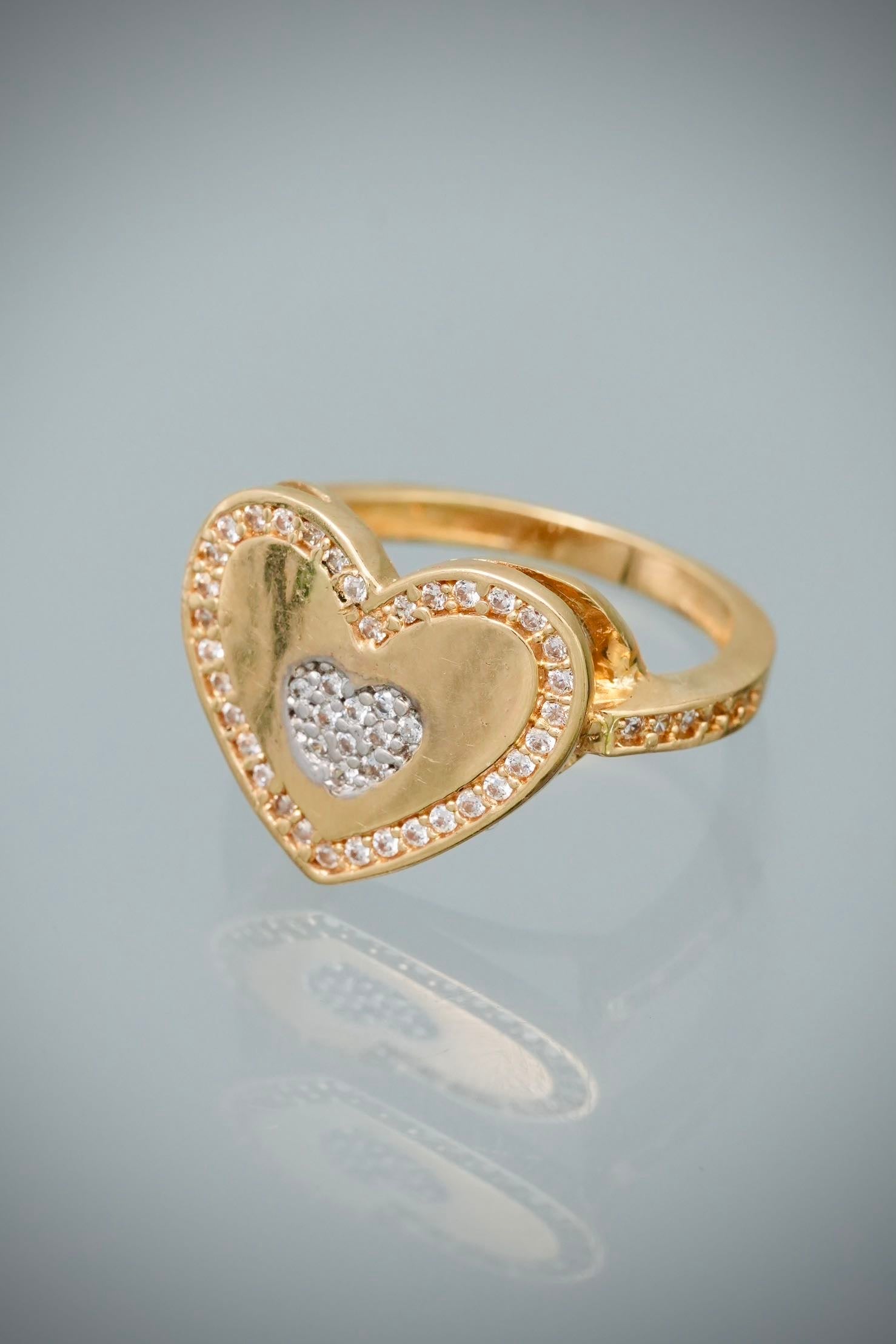 Anillo corazon con swarovski blanco 4.1gr / Talla 6 — Oro Amarillo
