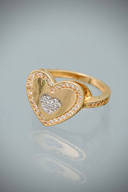 Anillo corazon con swarovski blanco 4.1gr / Talla 6 — Oro Amarillo