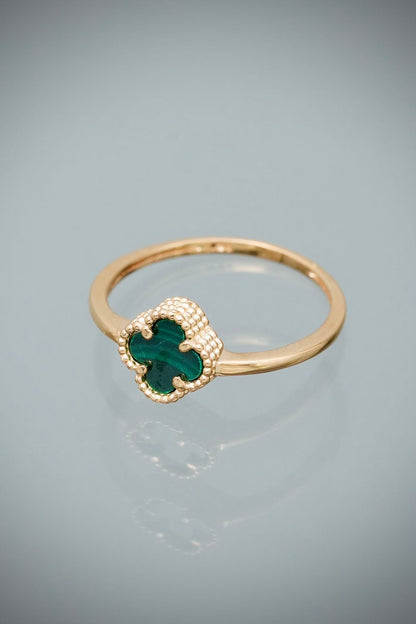 Anillo lucky clover piedra verde 1.75gr / TALLA 6 / Oro Amarillo Nac M