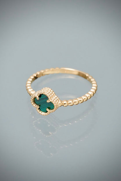 Anillo lucky clover piedra verde 2gr / TALLA 6 1/2 / Oro Amarillo Nac M