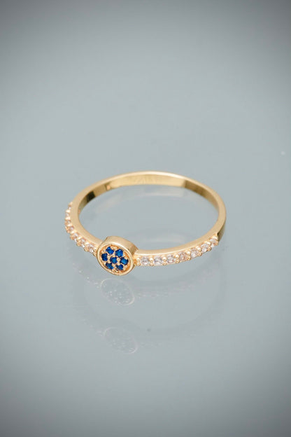 Anillo con swarovski blanco y azul 1.5gr / TALLA 6 / Oro Amarillo Nac M