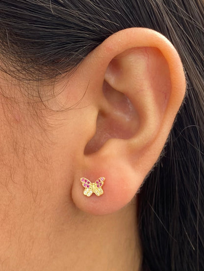 Topos mariposa con swarovski fucsia y blanco 1gr / Largo 0.6cm — Oro Amarillo