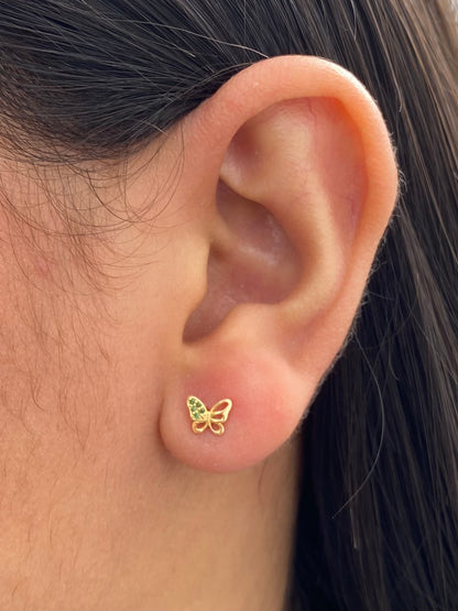 Topos mariposa con swarovski verde 0.7gr / Largo 0.5cm — Oro Amarillo