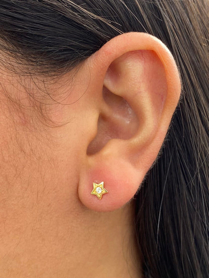 Topos estrella con swarovski blanco 0.75gr / Largo 0.6cm — Oro Amarillo