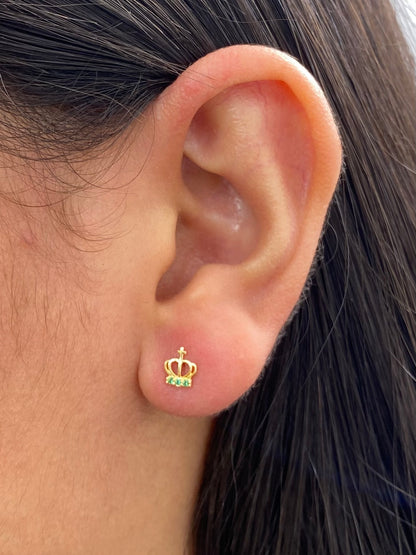 Topos corona con swarovski verde 0.6gr / Largo 0.6cm — Oro Amarillo