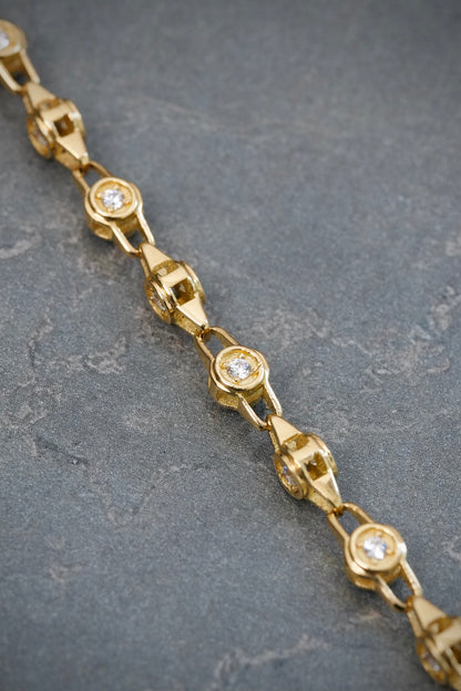 Tobillera Rustica con Swarovski Blanco 16.7gr / 33cm / 4.7mm — Oro Amarillo