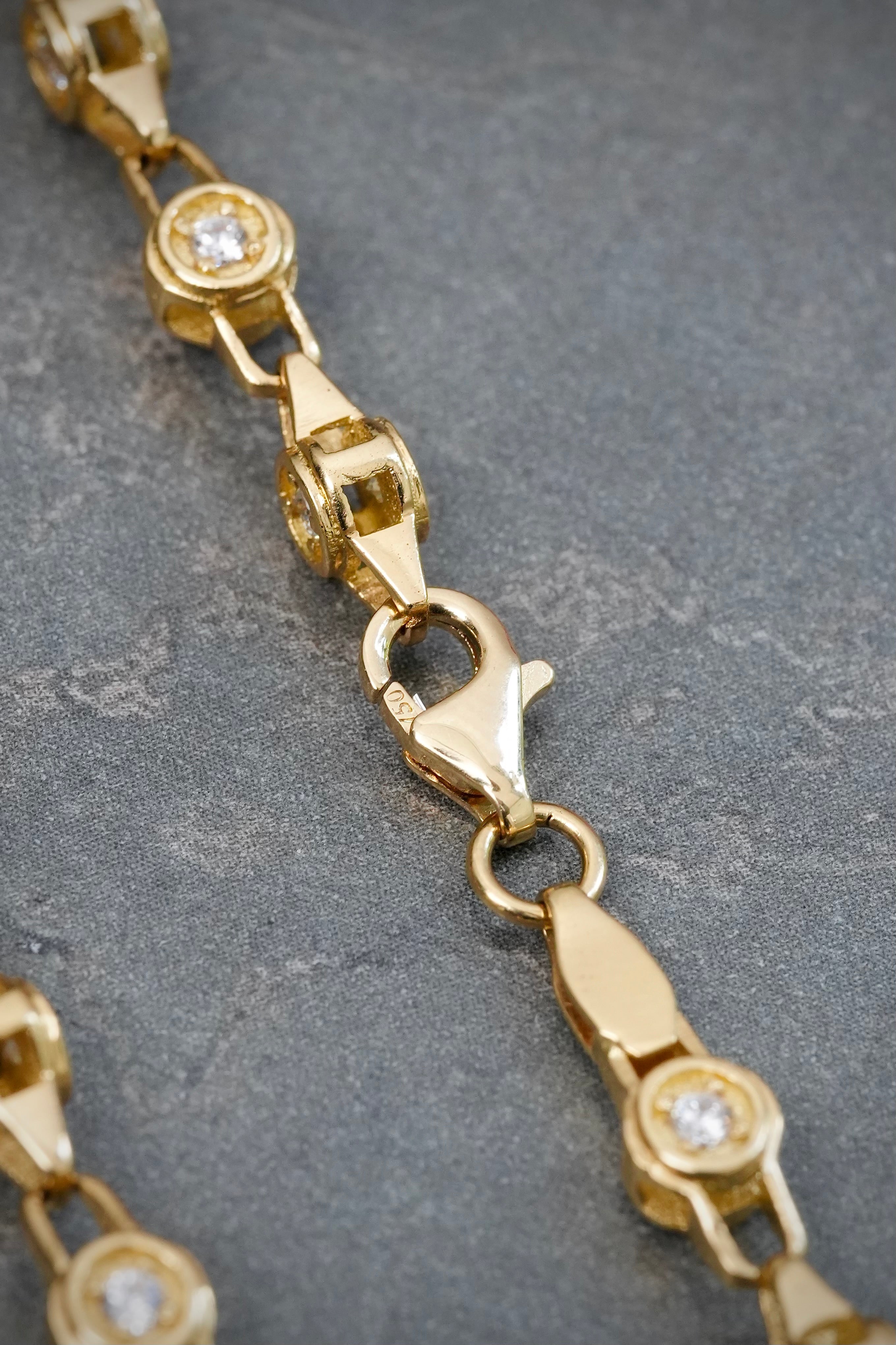 Tobillera Rustica con Swarovski Blanco 16.7gr / 33cm / 4.7mm — Oro Amarillo