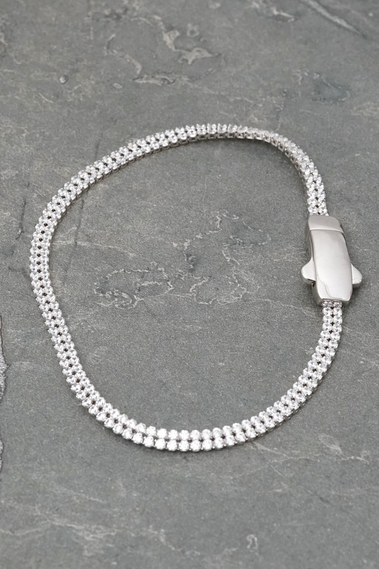 Pulso tenis doble hilera con swarovski 5.8gr / Largo 19cm / Oro Blanco italy +3 B