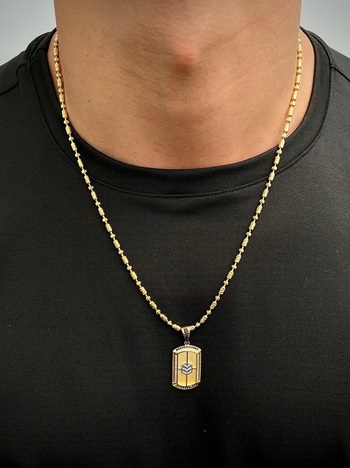 Dije placa con swarovski negro y blanco 5.85gr / Largo 4cm / Oro Amarillo Nac M