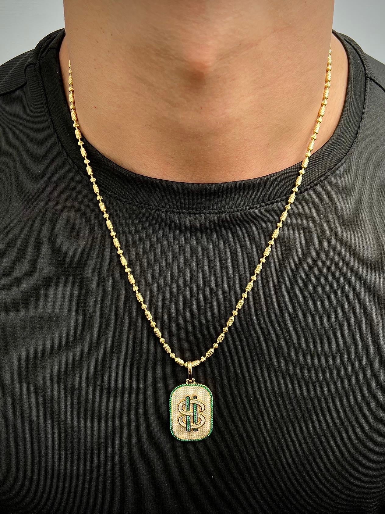 Dije signo peso con swarovski verde y blanco 9.8gr / Largo 4.5cm — Oro Amarillo