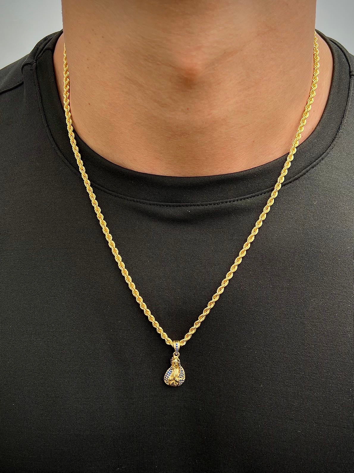 Dije virgen maria con swarovski azul 2.9gr / Largo 2.6cm — Oro Amarillo