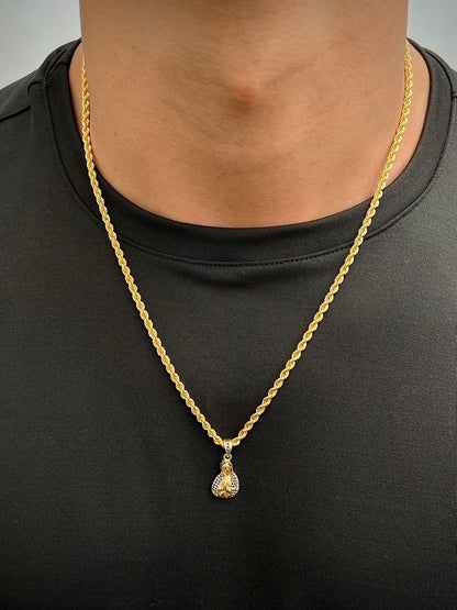 Dije virgen maria con swarovski azul 2.9gr / Largo 2.6cm — Oro Amarillo