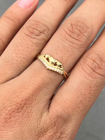 Anillo corazones con swarovski blanco 1.9gr / Talla 6 1/4 — Oro Amarillo