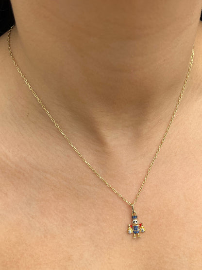 Dije tio rico con swarovski azul y amarillo 1.4gr / Largo 2.1cm — Oro Amarillo