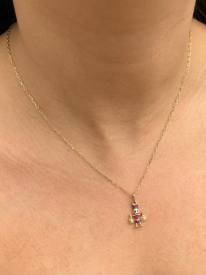Dije tio rico con swarovski fucsia y amarillo 1.45gr / Largo 2.1cm — Oro Amarillo