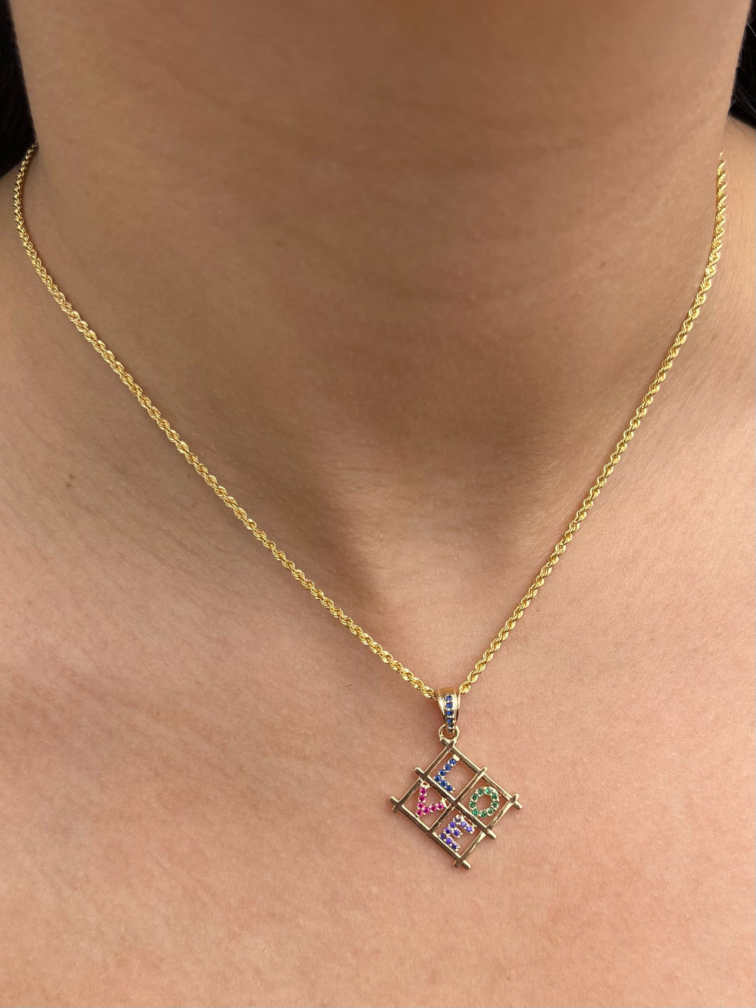 Dije love con swarovski multicolor 2.05gr / Largo 3cm — Oro Amarillo