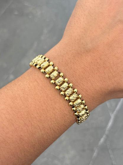 Pulsera en Hilo Negro con Herrajes y Bolas Lisas 5.3gr — Oro Amarillo