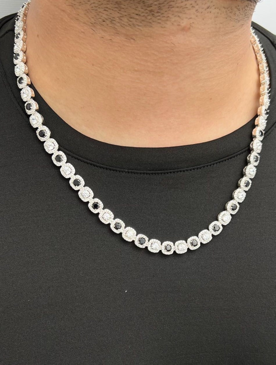 Cadena tenis con swarovski negro y blanco 66.7gr / Largo 58cm / Plata M