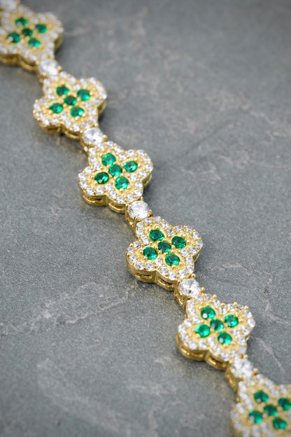 Pulso Lucky Clover con Swarovski Verde y Blanco 20.7gr / 21cm / 9.6mm — Oro Amarillo