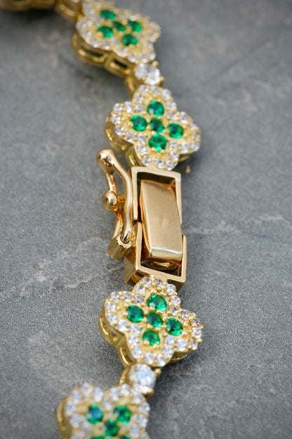 Pulso Lucky Clover con Swarovski Verde y Blanco 20.7gr / 21cm / 9.6mm — Oro Amarillo
