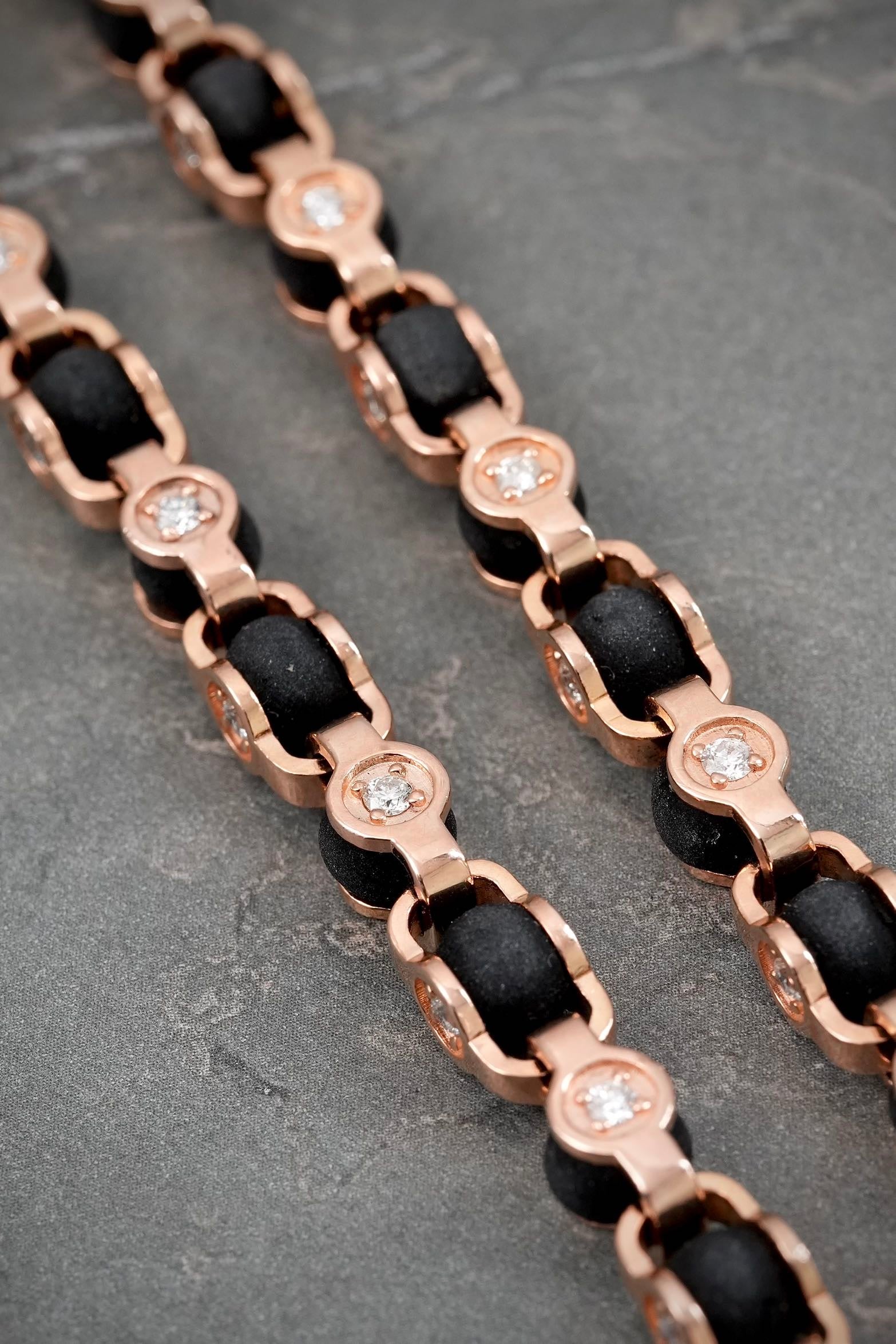 Cadena rustica con 600pts de diamantes 78.5gr / Largo 60cm / Oro Rosado (Joya) M