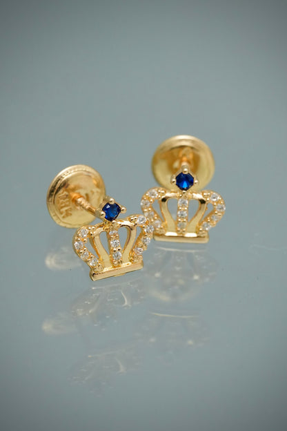 Topos Corona con Swarovski Azul y Blanco 0.8gr / 0.7cm / 7.3mm — Oro Amarillo