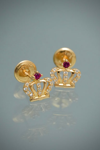 Topos Corona con Swarovski Fucsia y Blanco 0.8gr / 0.7cm / 7.3mm — Oro Amarillo
