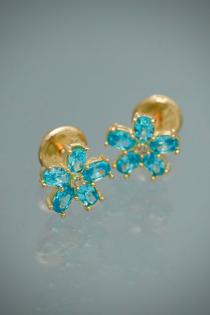 Topos Flor con Swarovski Azul y Blanco 1gr / 0.8cm / 8mm — Oro Amarillo