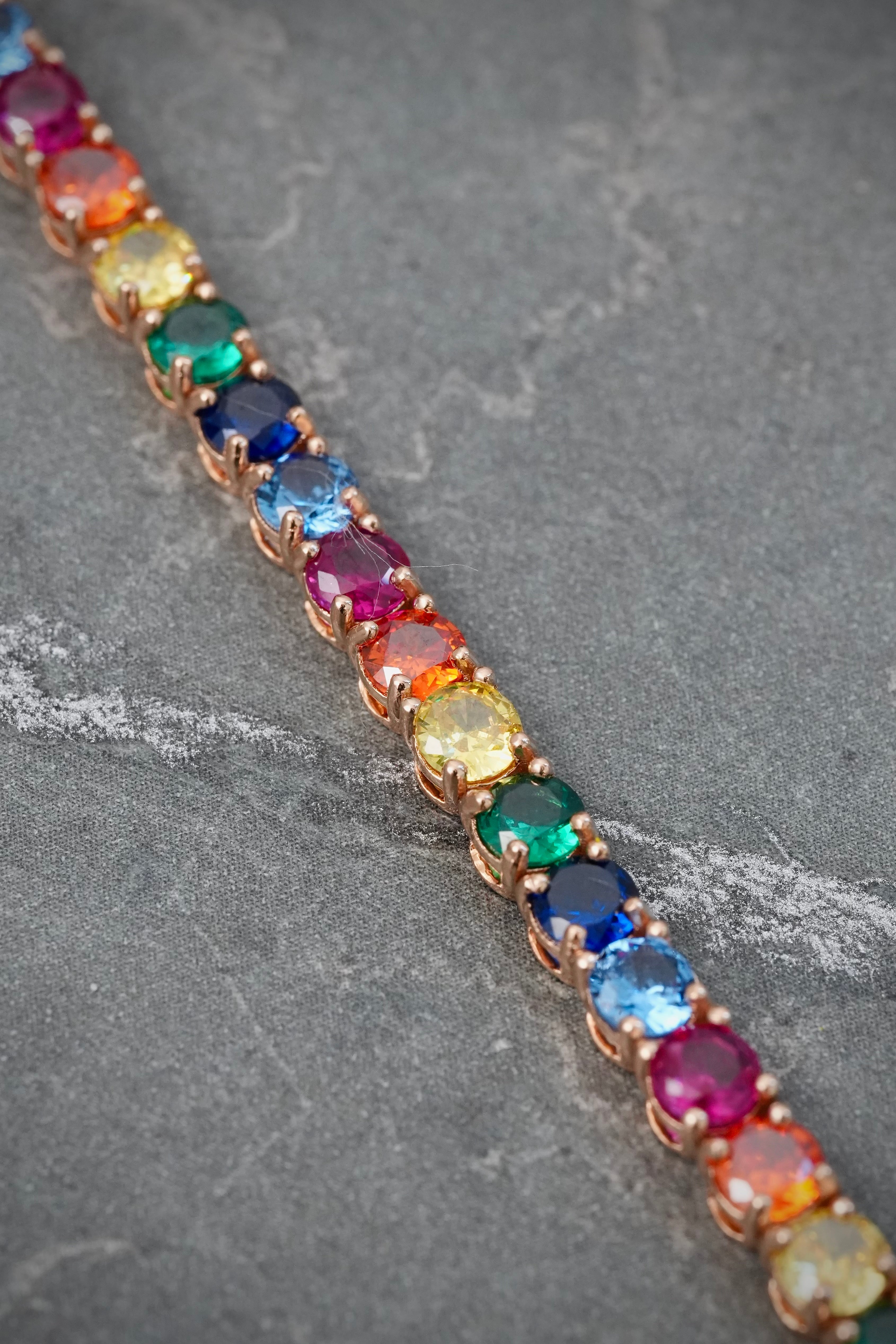 Pulso tenis con swarovski multicolor 12.8gr / Largo 20cm / Oro Rosado Nac M