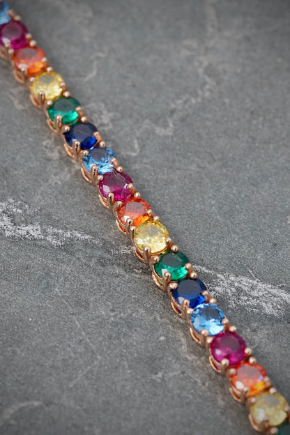 Pulso tenis con swarovski multicolor 12.8gr / Largo 20cm / Oro Rosado Nac M
