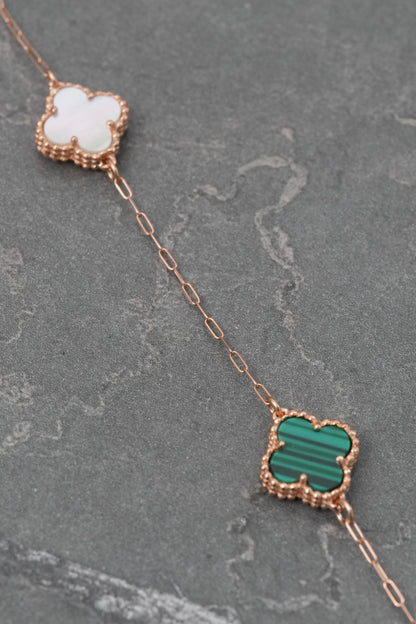 Pulso Lucky Clover Piedra Verde y Blanca 3.45gr / 18cm / 9.7mm — Oro Rosado