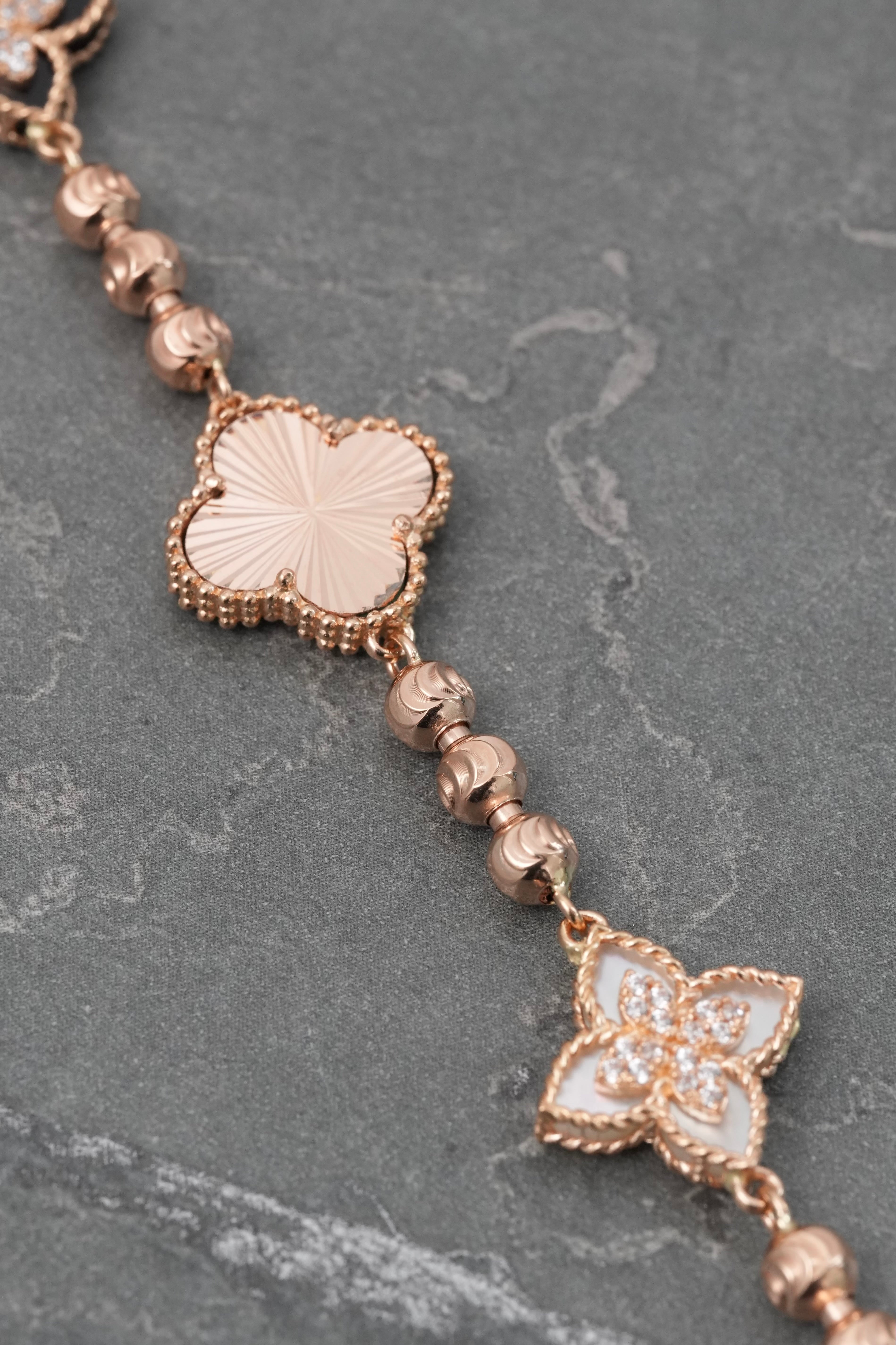 Pulso Lucky Clover con Swarovski Blanco 13gr / 19cm / 13.9mm — Oro Rosado