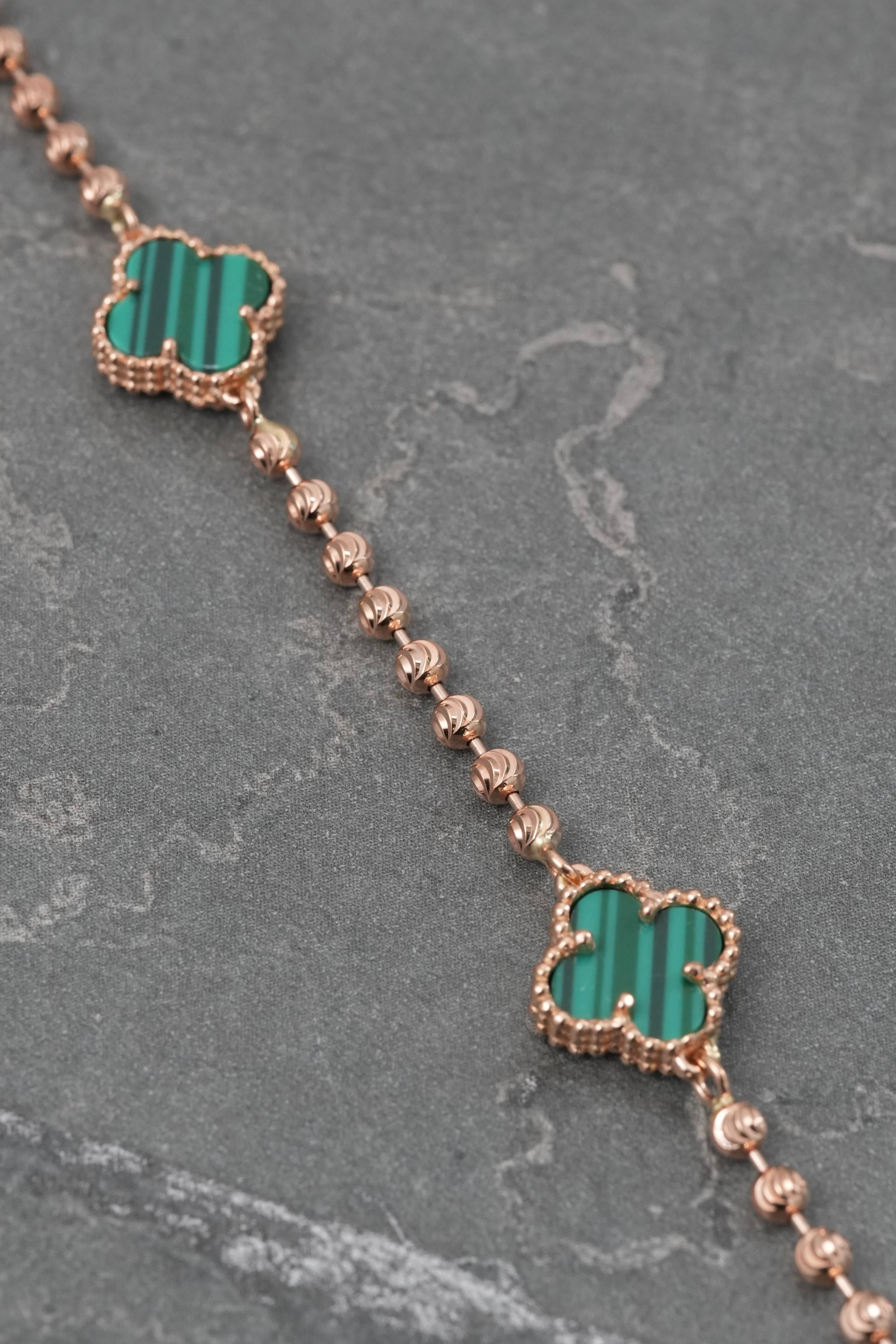 Pulso Lucky Clover Piedra Verde 5.9gr / 17.5cm / 9.7mm — Oro Rosado
