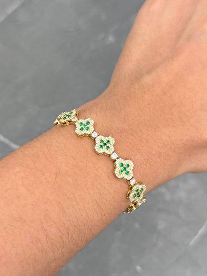 Pulso Lucky Clover con Swarovski Verde y Blanco 20.7gr / 21cm / 9.6mm — Oro Amarillo
