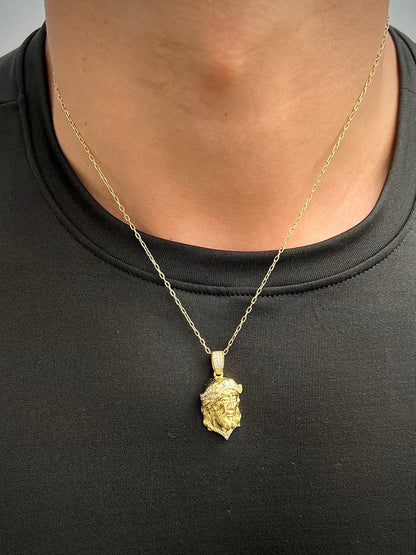 Dije rostro de jesus con 36pts de diamantes Lab 13.6gr / Largo 3.3cm — Oro Amarillo
