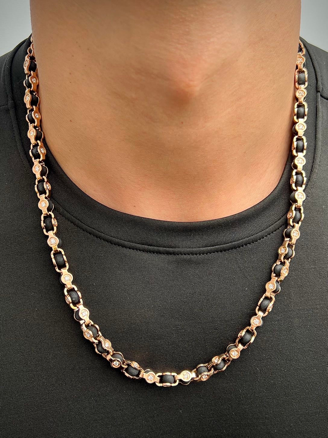 Cadena rustica con 600pts de diamantes 78.5gr / Largo 60cm / Oro Rosado (Joya) M