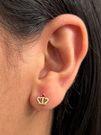 Topos Corona con Swarovski Fucsia y Blanco 0.8gr / 0.7cm / 7.3mm — Oro Amarillo