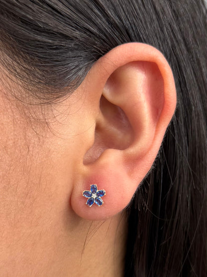 Topos Flor con Swarovski Azul 1gr / 0.8cm / 8mm — Oro Amarillo