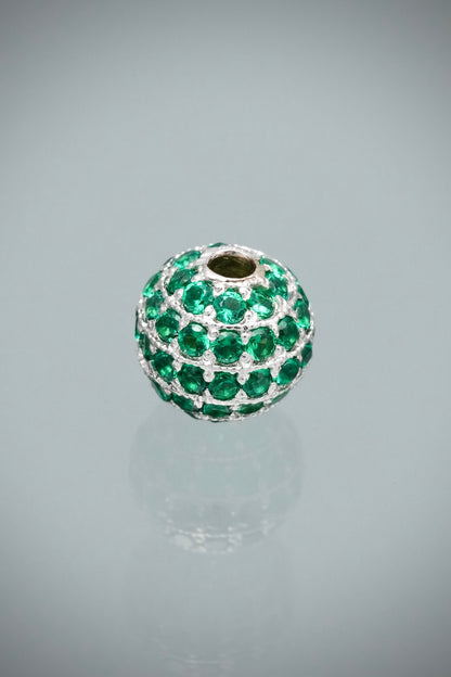 Herraje Bola de Fuego con Swarovski Verde 2.2gr / 0.8cm / 8mm — Oro Blanco