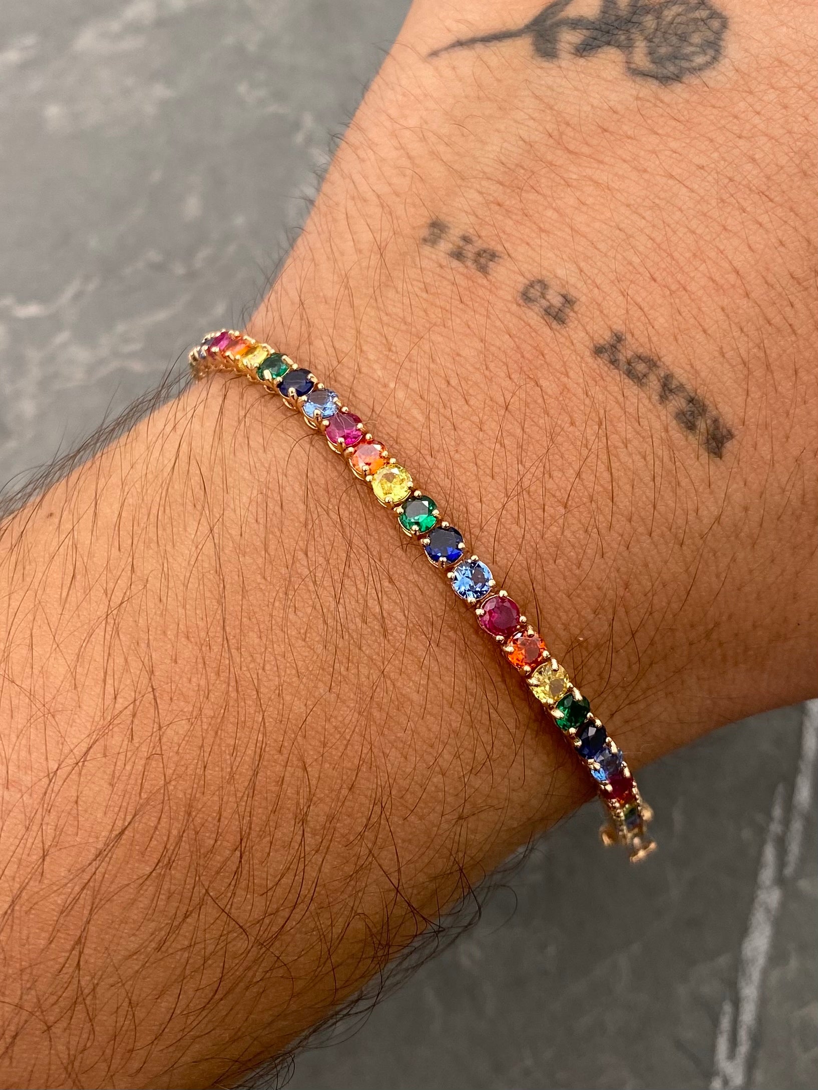 Pulso tenis con swarovski multicolor 12.8gr / Largo 20cm / Oro Rosado Nac M