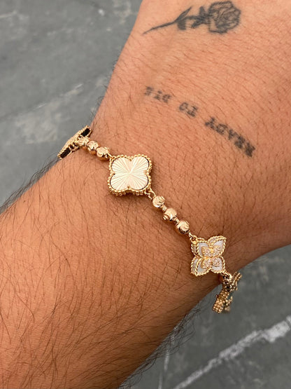 Pulso Lucky Clover con Swarovski Blanco 13gr / 19cm / 13.9mm — Oro Rosado